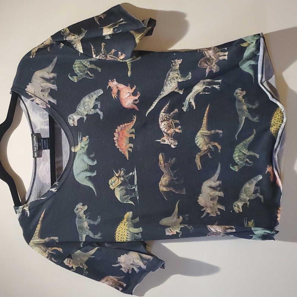 Cropped Raw Edge Dino Tee - S